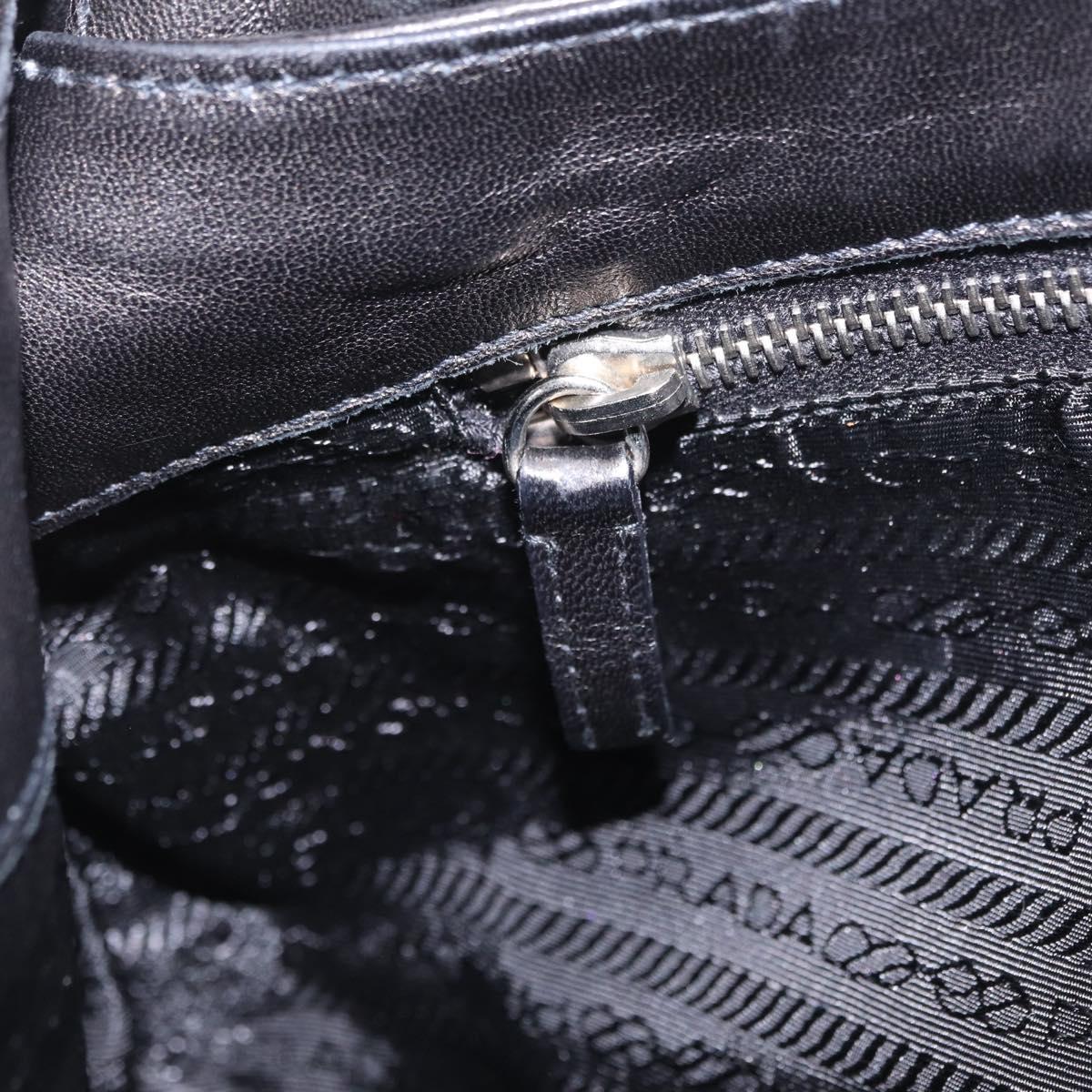 PRADA Shoulder Bag Leather Black Silver Auth 207165V