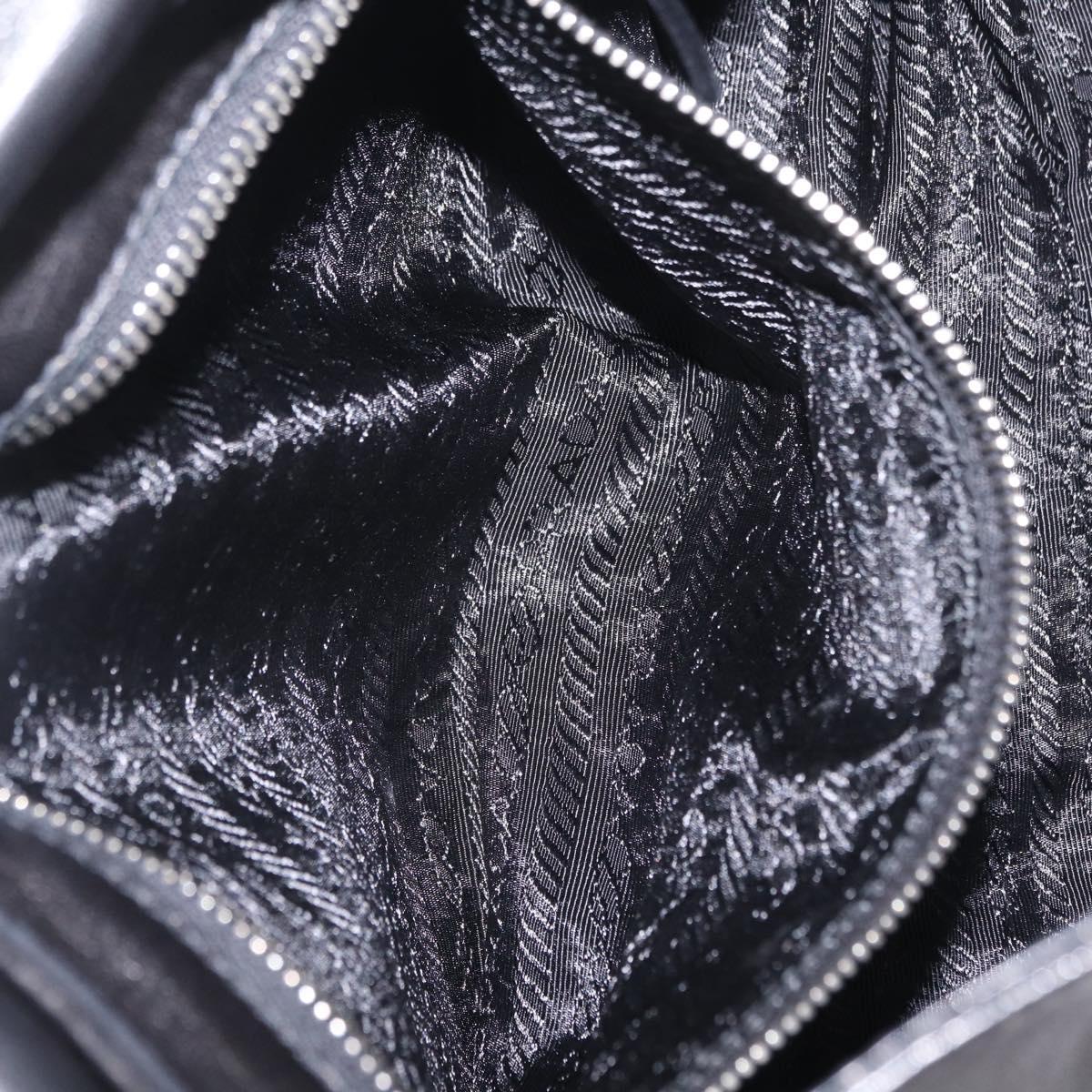 PRADA Shoulder Bag Leather Black Silver Auth 207165V