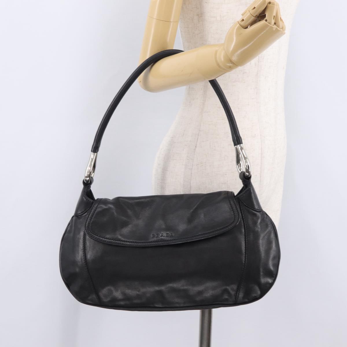 PRADA Shoulder Bag Leather Black Silver Auth 207165V