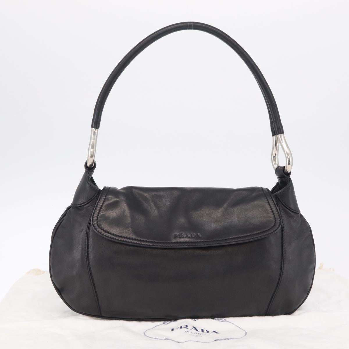 PRADA Shoulder Bag Leather Black Silver Auth 207165V