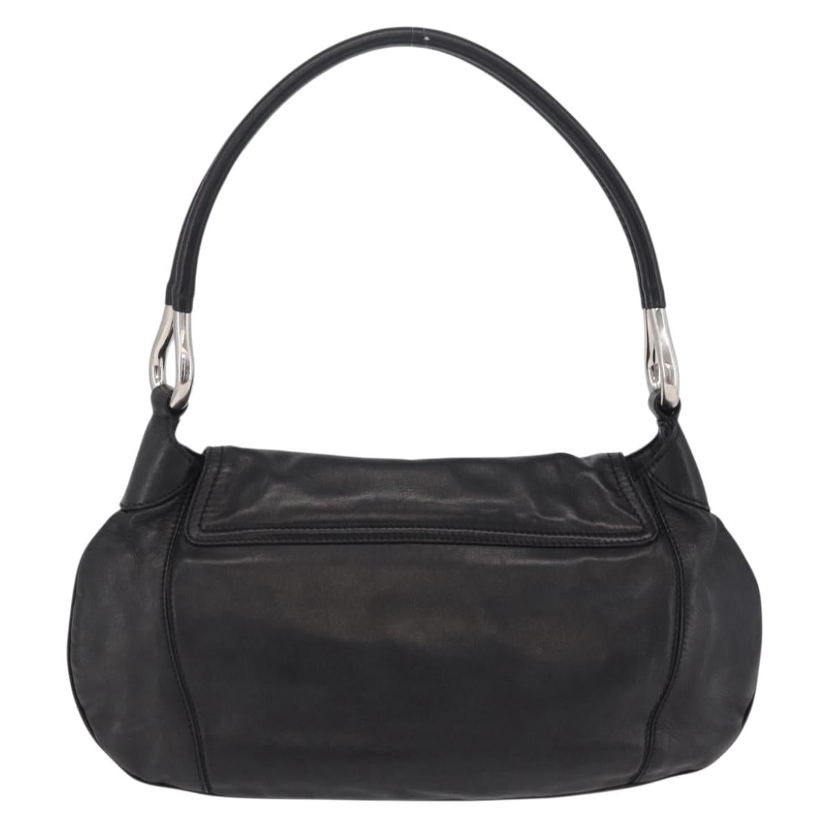 PRADA Shoulder Bag Leather Black Silver Auth 207165V