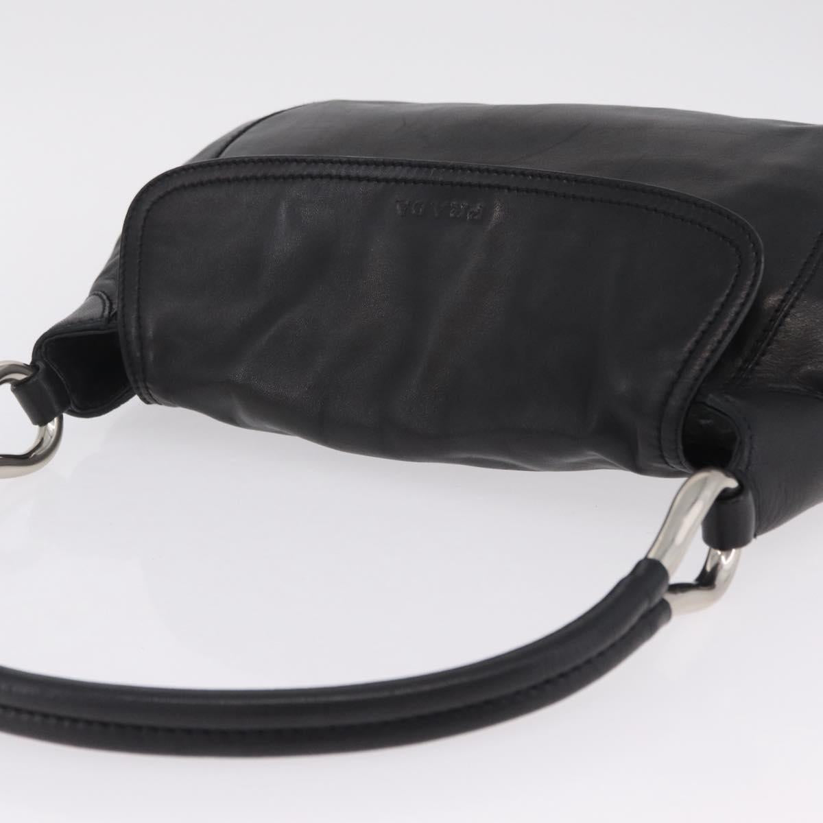 PRADA Shoulder Bag Leather Black Silver Auth 207165V
