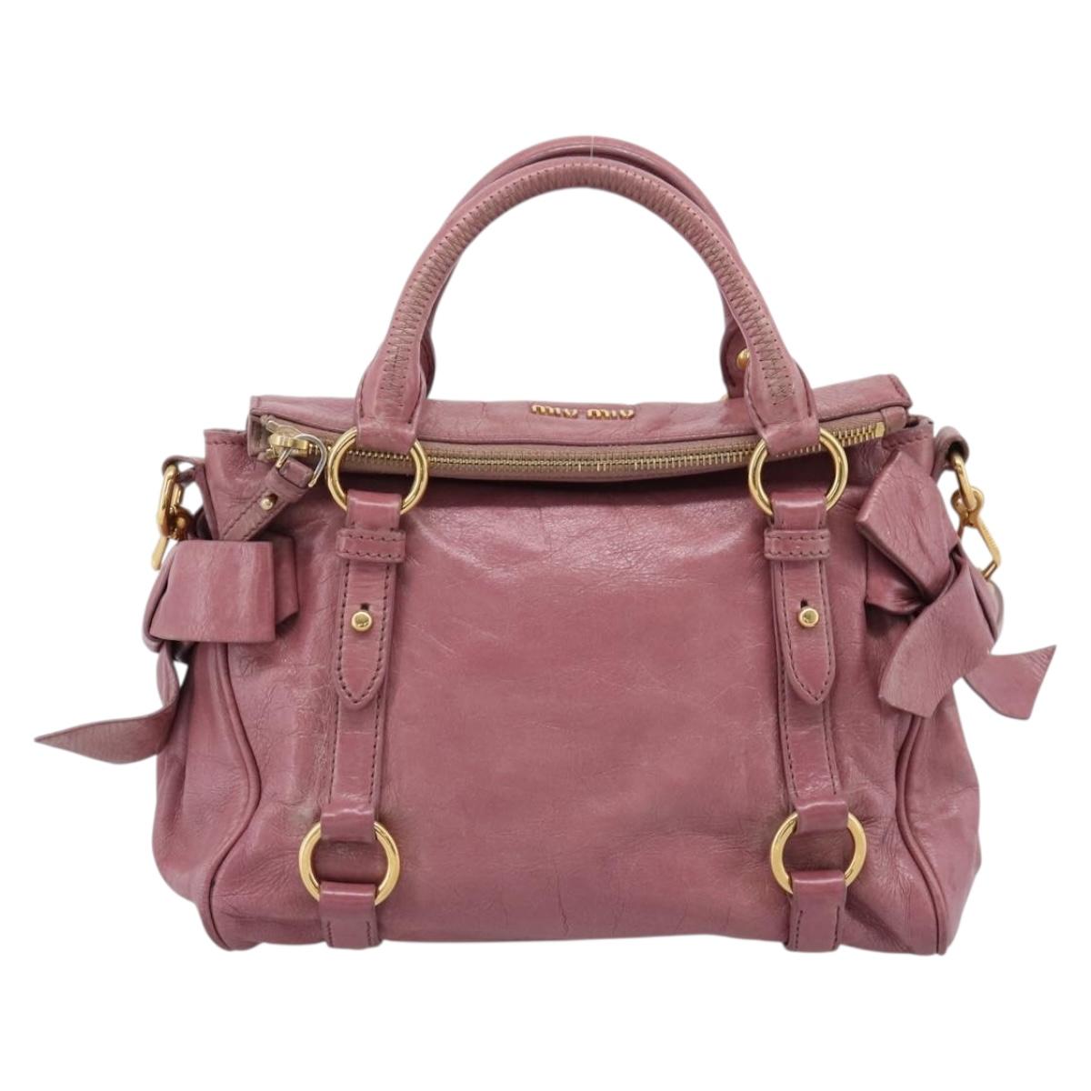 Miu Miu Matelasse Hand Bag Vitellolux 2way Pink Gold Auth 207166A