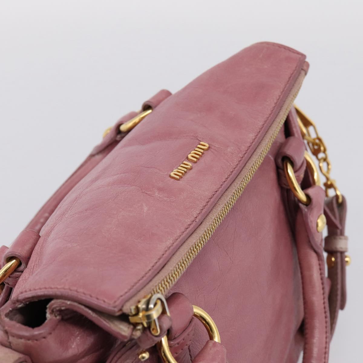 Miu Miu Matelasse Hand Bag Vitellolux 2way Pink Gold Auth 207166A