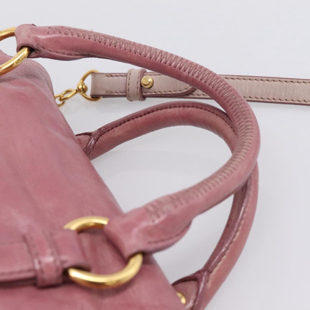 Miu Miu Matelasse Hand Bag Vitellolux 2way Pink Gold Auth 207166A