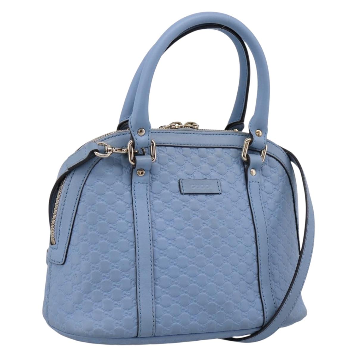 GUCCI Micro GG Canvas Guccissima Leather Outlet 2way Blue 449654 Auth 207167A