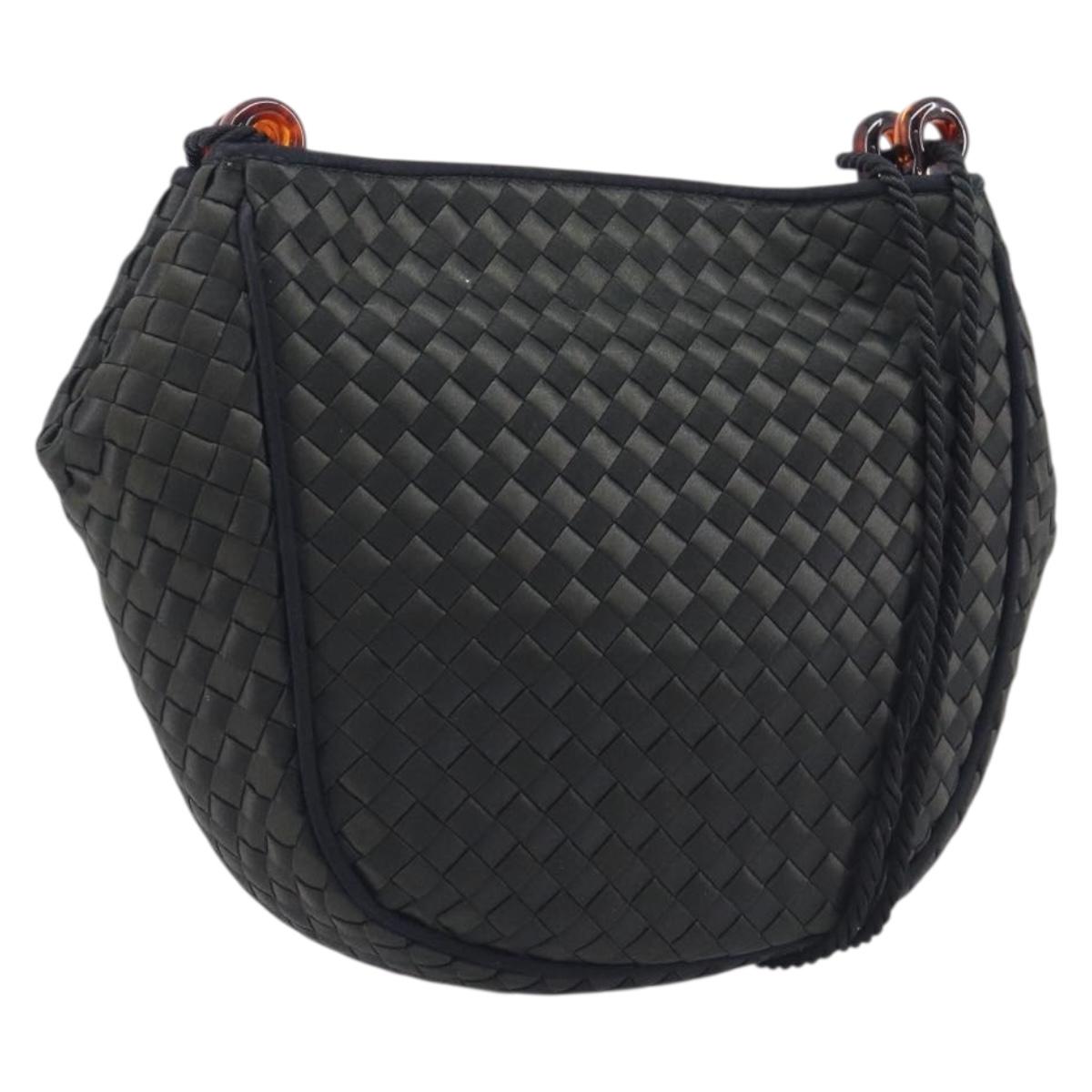 Bottega Veneta Tradechart Shoulder Bag Nylon Black Gold Auth 207169A