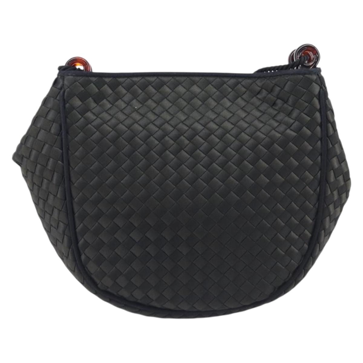 Bottega Veneta Tradechart Shoulder Bag Nylon Black Gold Auth 207169A