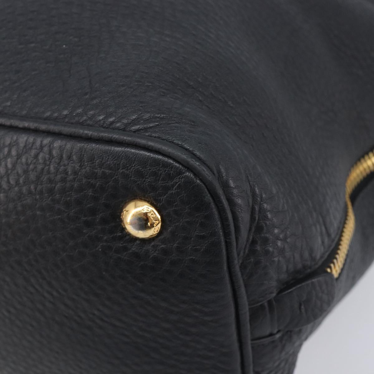 PRADA Hand Bag Vittero Dino Leather 2way Black Gold Auth 207171A