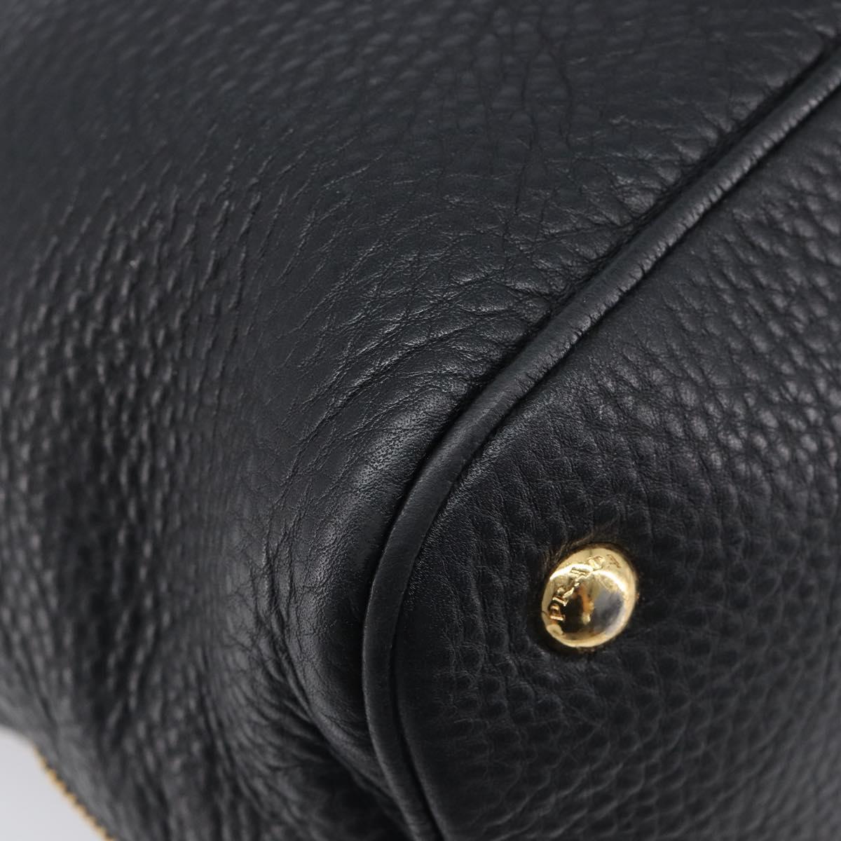 PRADA Hand Bag Vittero Dino Leather 2way Black Gold Auth 207171A