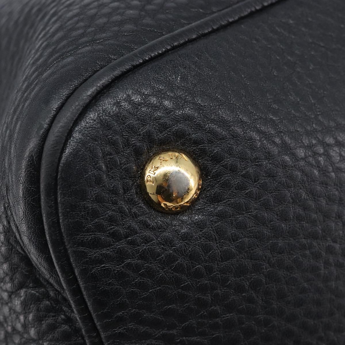 PRADA Hand Bag Vittero Dino Leather 2way Black Gold Auth 207171A