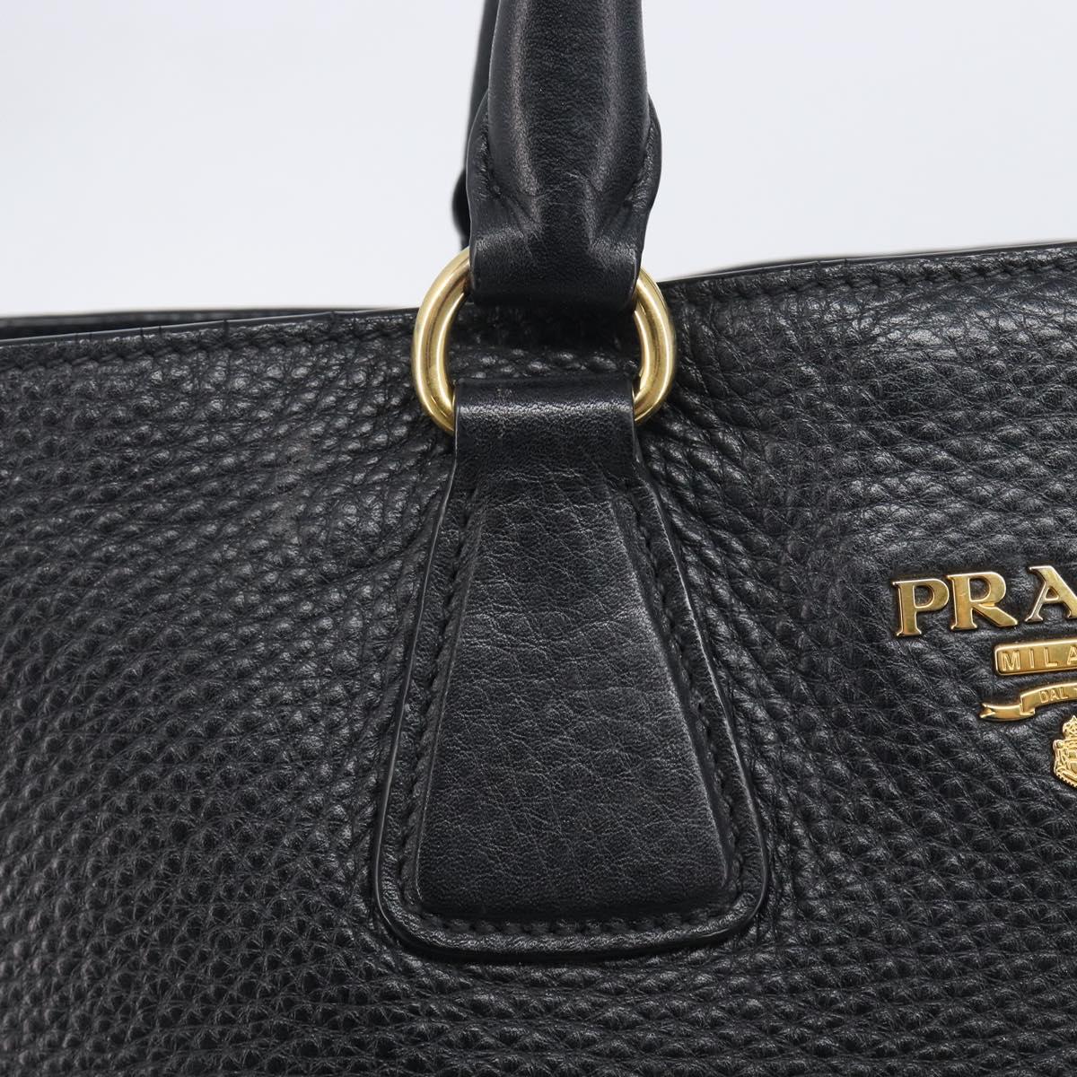 PRADA Hand Bag Vittero Dino Leather 2way Black Gold Auth 207171A