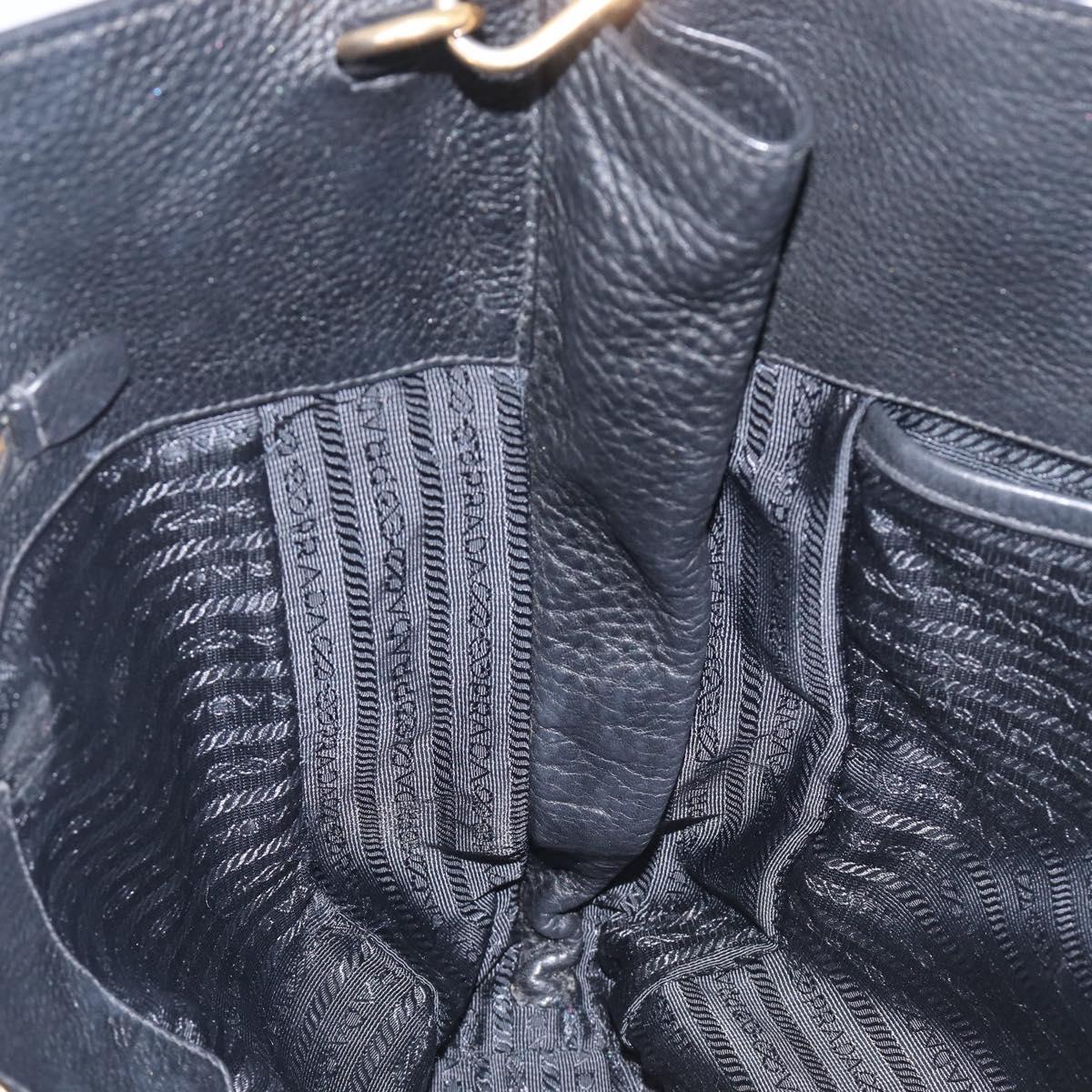 PRADA Hand Bag Vittero Dino Leather 2way Black Gold Auth 207171A