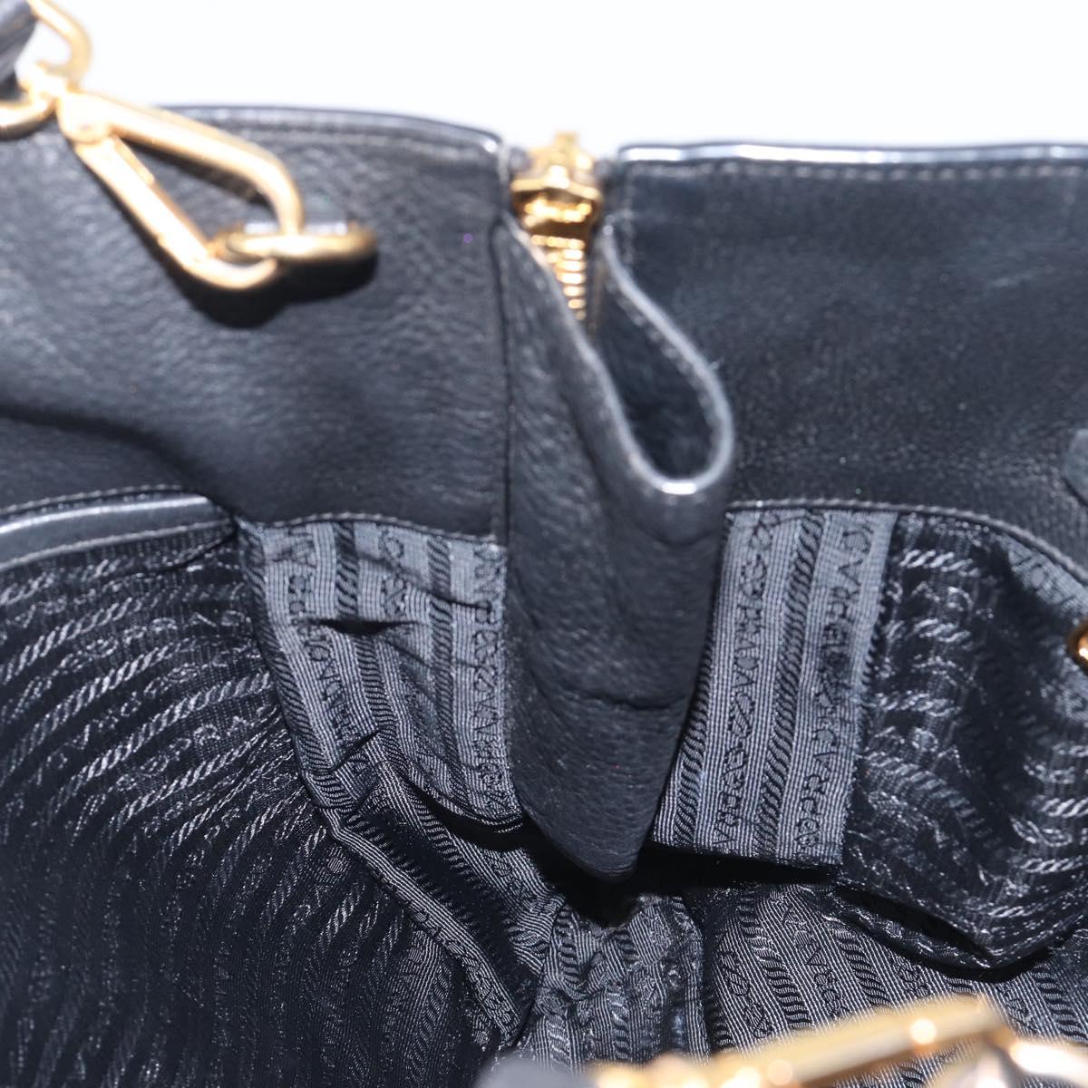 PRADA Hand Bag Vittero Dino Leather 2way Black Gold Auth 207171A