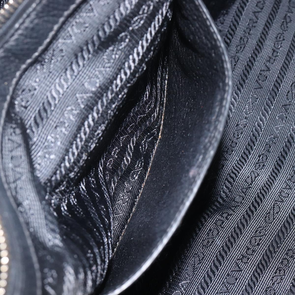 PRADA Hand Bag Vittero Dino Leather 2way Black Gold Auth 207171A