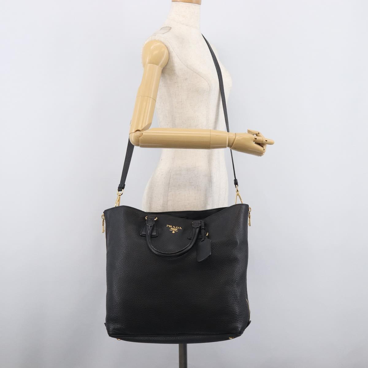 PRADA Hand Bag Vittero Dino Leather 2way Black Gold Auth 207171A