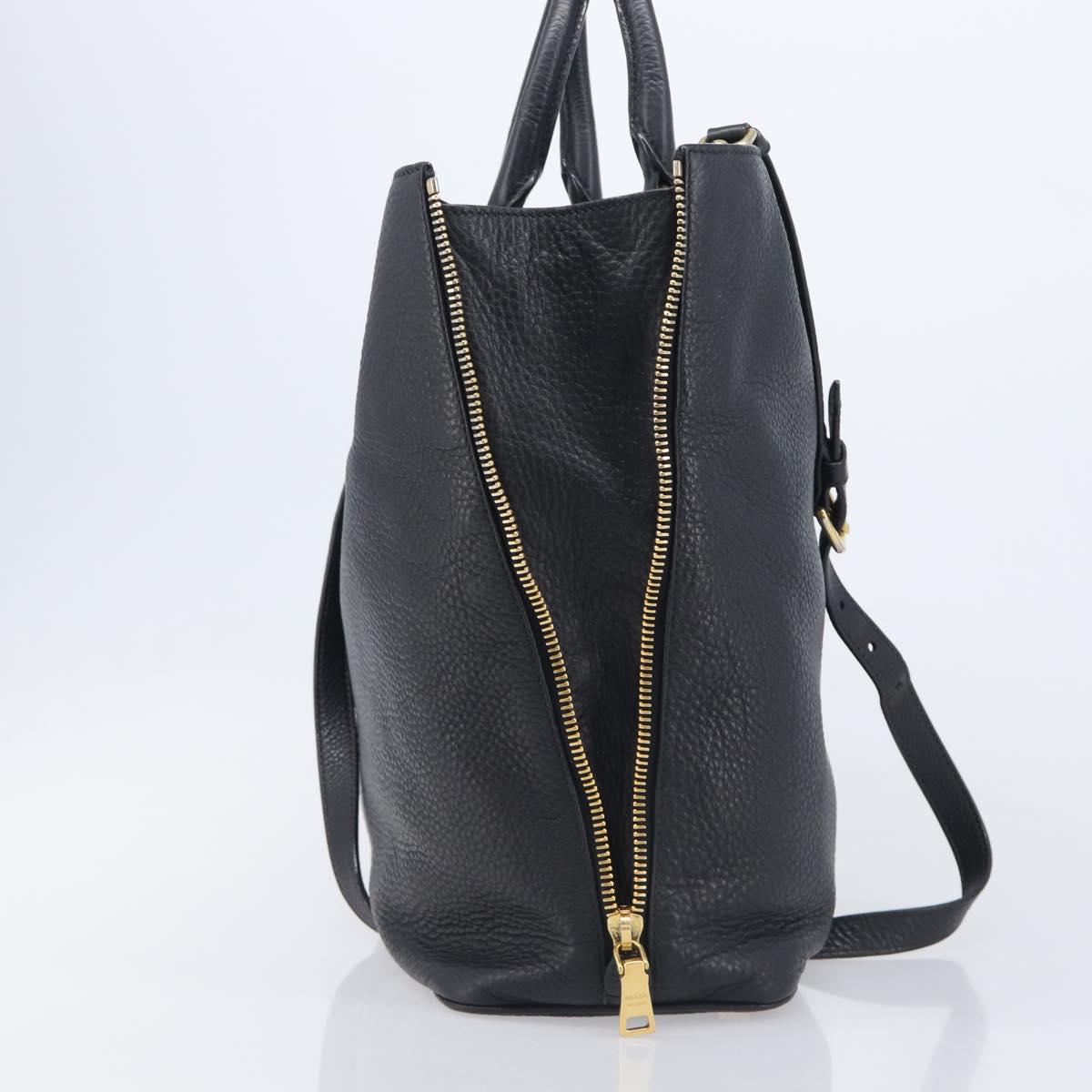 PRADA Hand Bag Vittero Dino Leather 2way Black Gold Auth 207171A