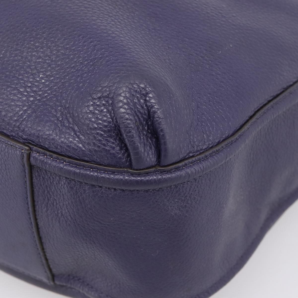 Coach Shoulder Bag Leather Navy Silver Auth 207176A