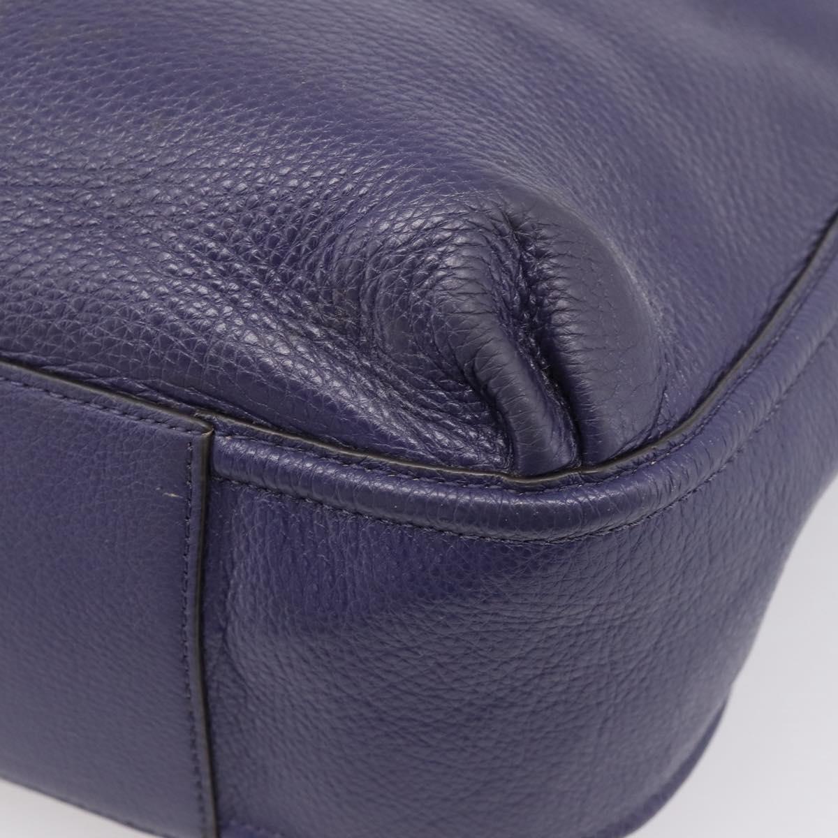 Coach Shoulder Bag Leather Navy Silver Auth 207176A