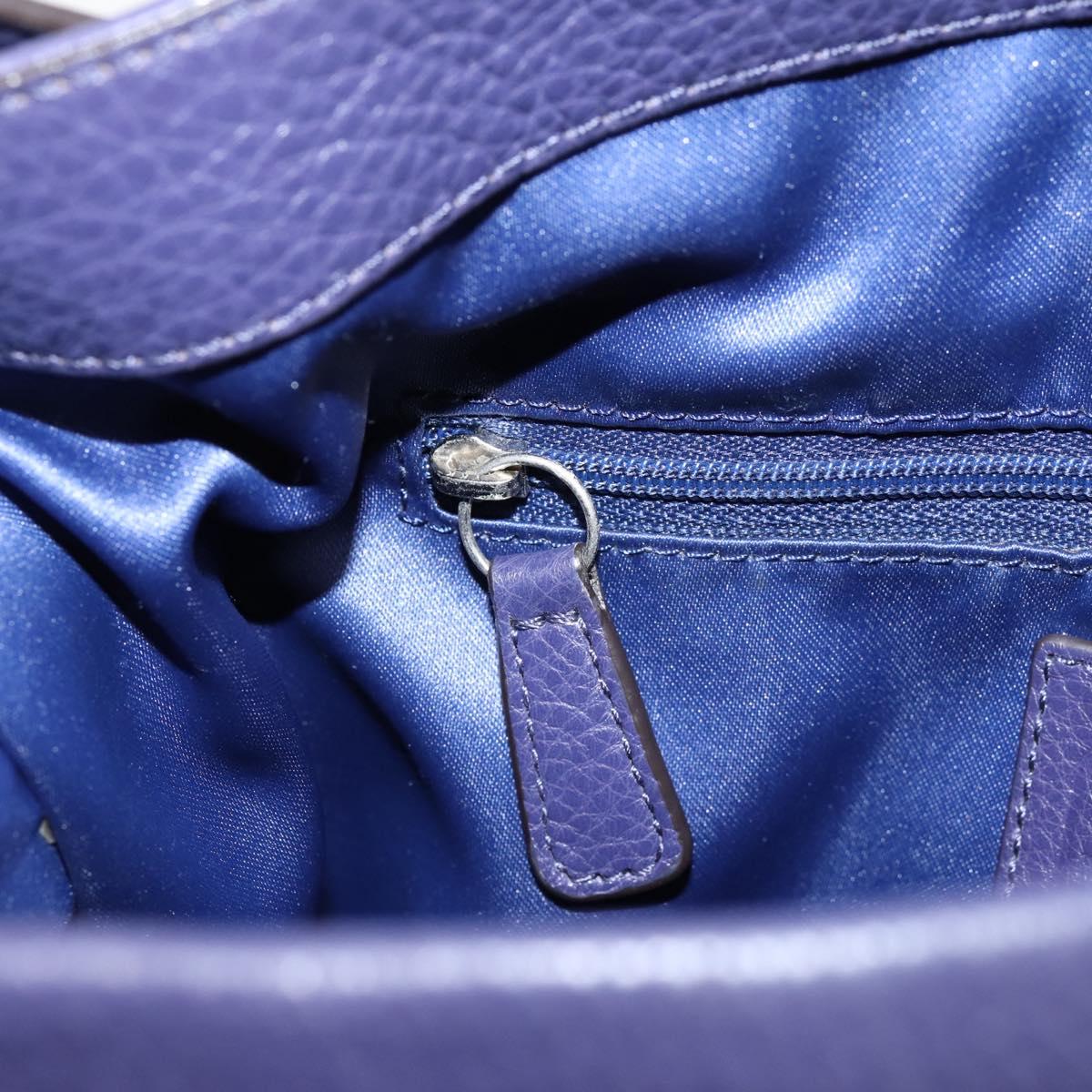 Coach Shoulder Bag Leather Navy Silver Auth 207176A