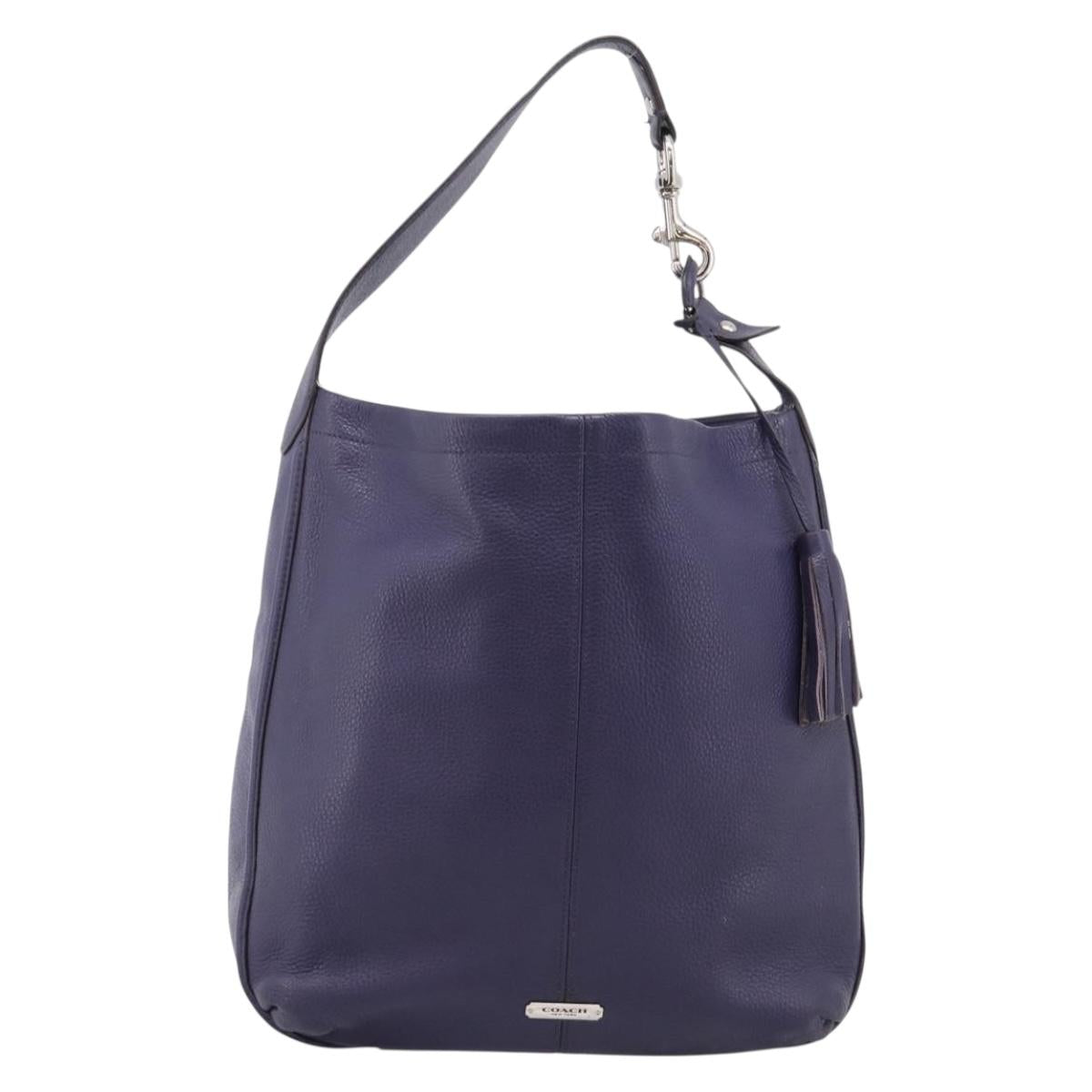 Coach Shoulder Bag Leather Navy Silver Auth 207176A