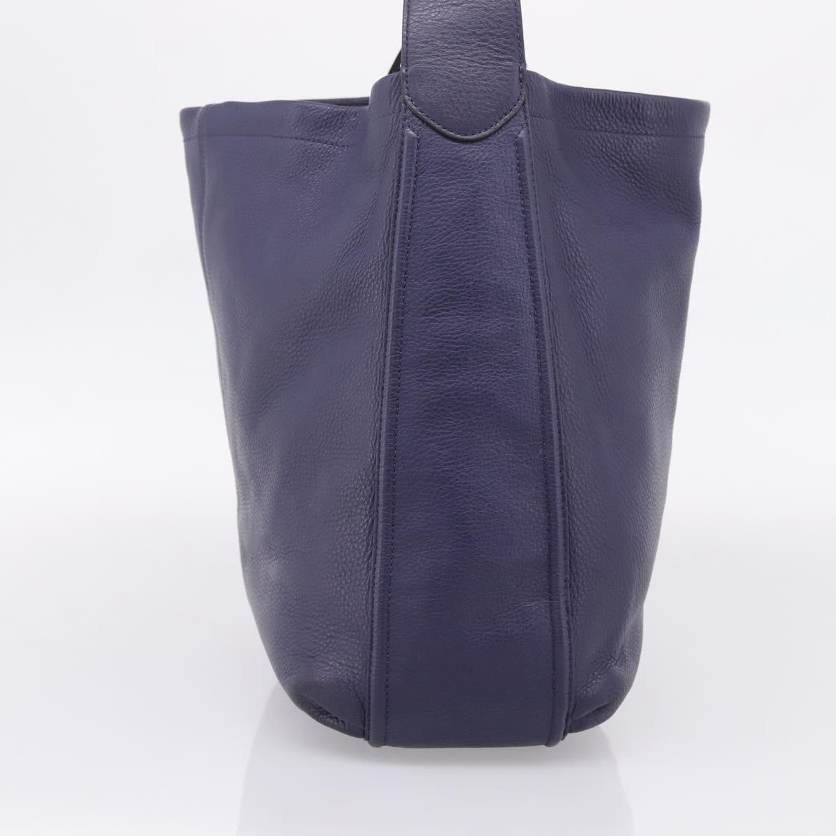 Coach Shoulder Bag Leather Navy Silver Auth 207176A