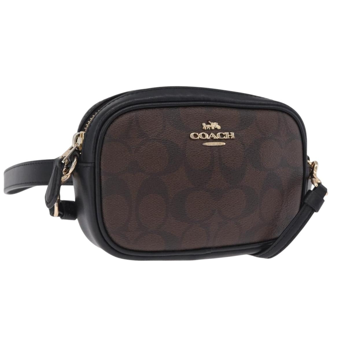 Coach Shoulder Bag Leather 2way Brown Gold Auth 207184A