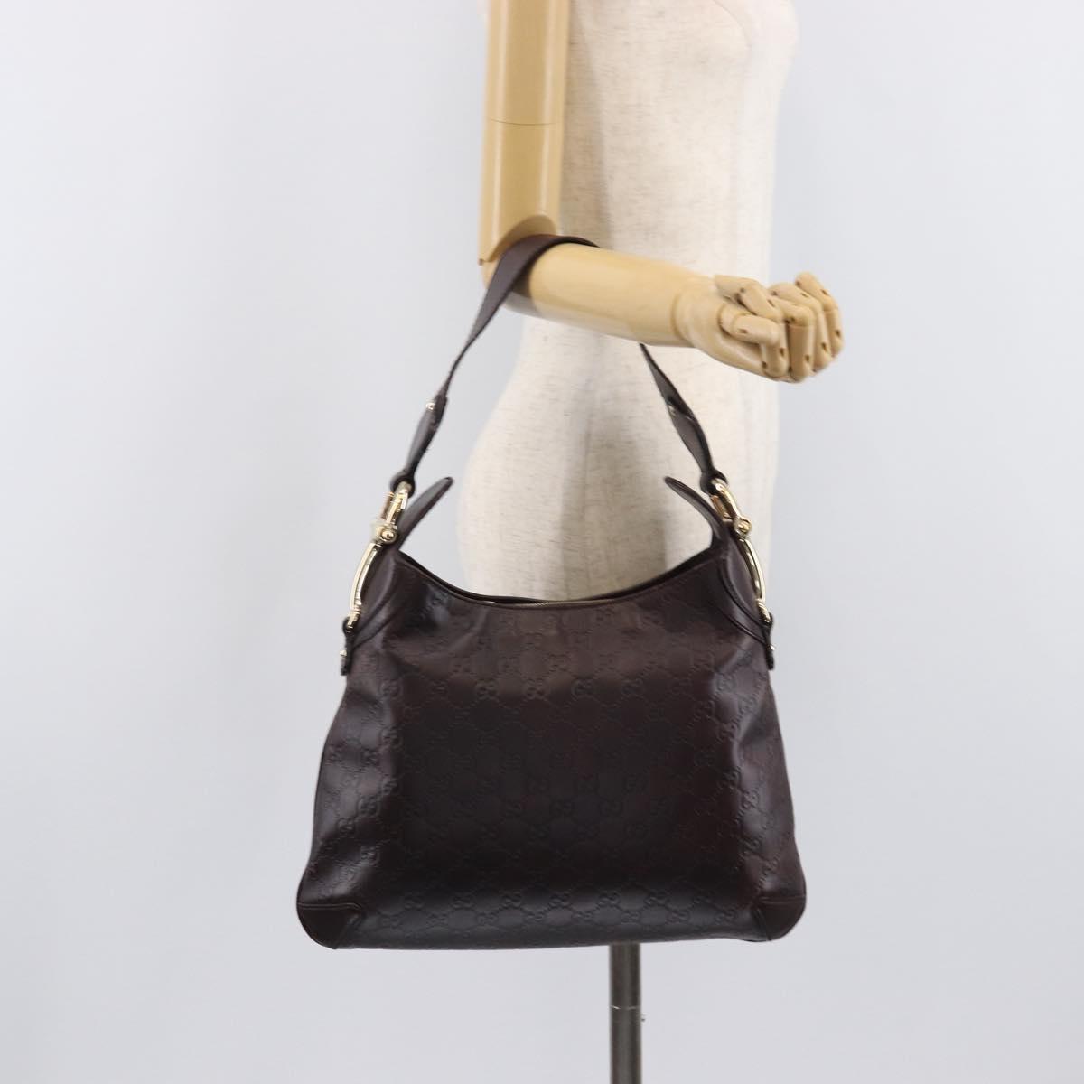 GUCCI GG Canvas Guccissima Shoulder Bag Leather Wine Red 145826 Auth 207202V