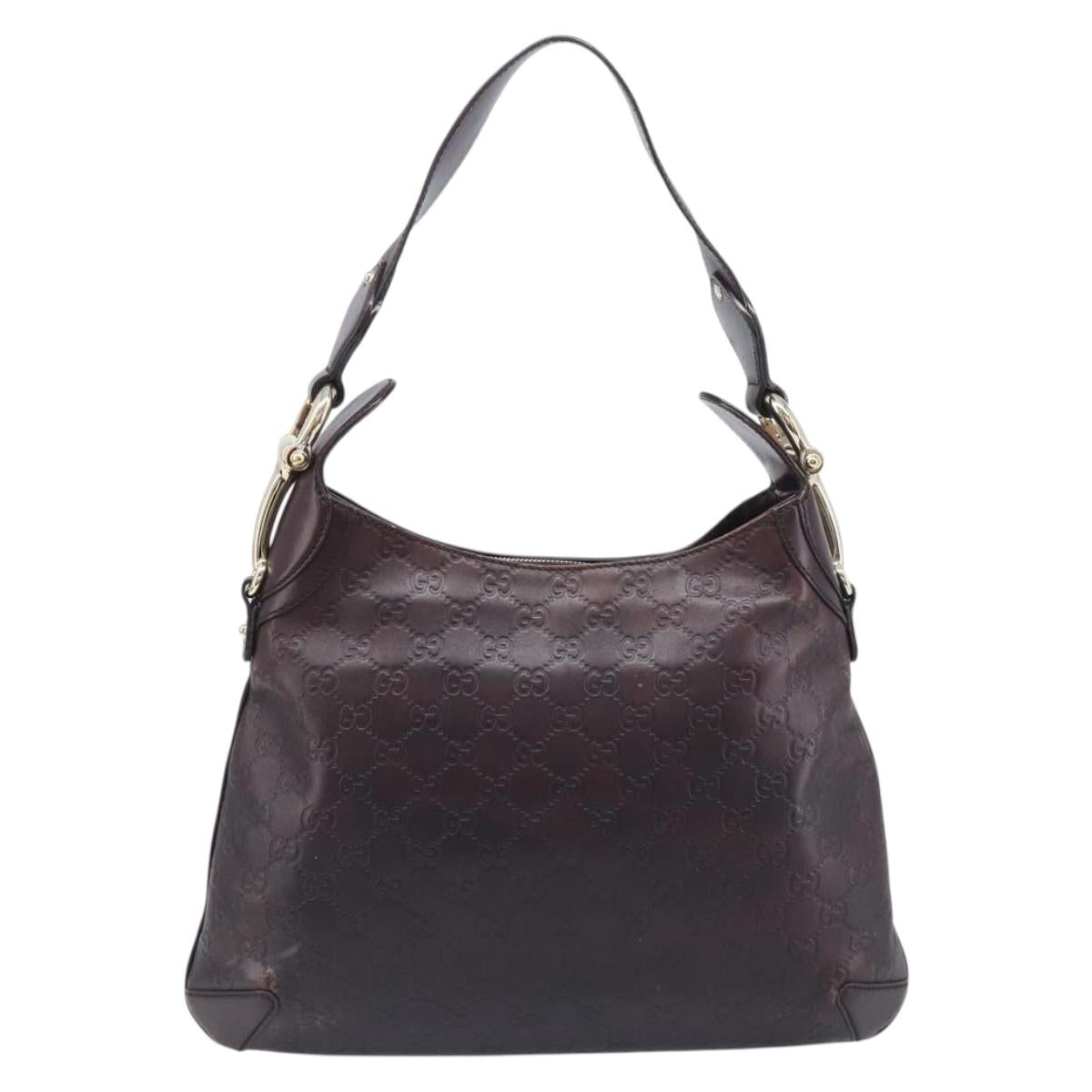 GUCCI GG Canvas Guccissima Shoulder Bag Leather Wine Red 145826 Auth 207202V