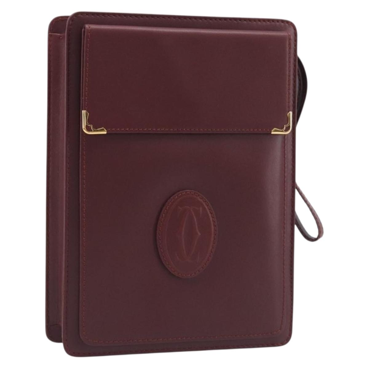 Cartier Must Line Clutch Bag Leather Bordeaux Gold Auth 207205V