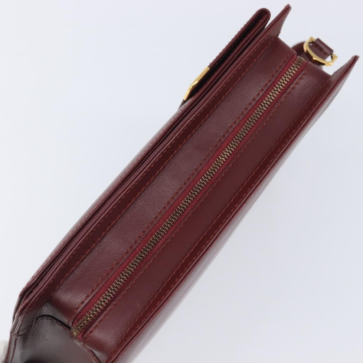 Cartier Must Line Clutch Bag Leather Bordeaux Gold Auth 207205V
