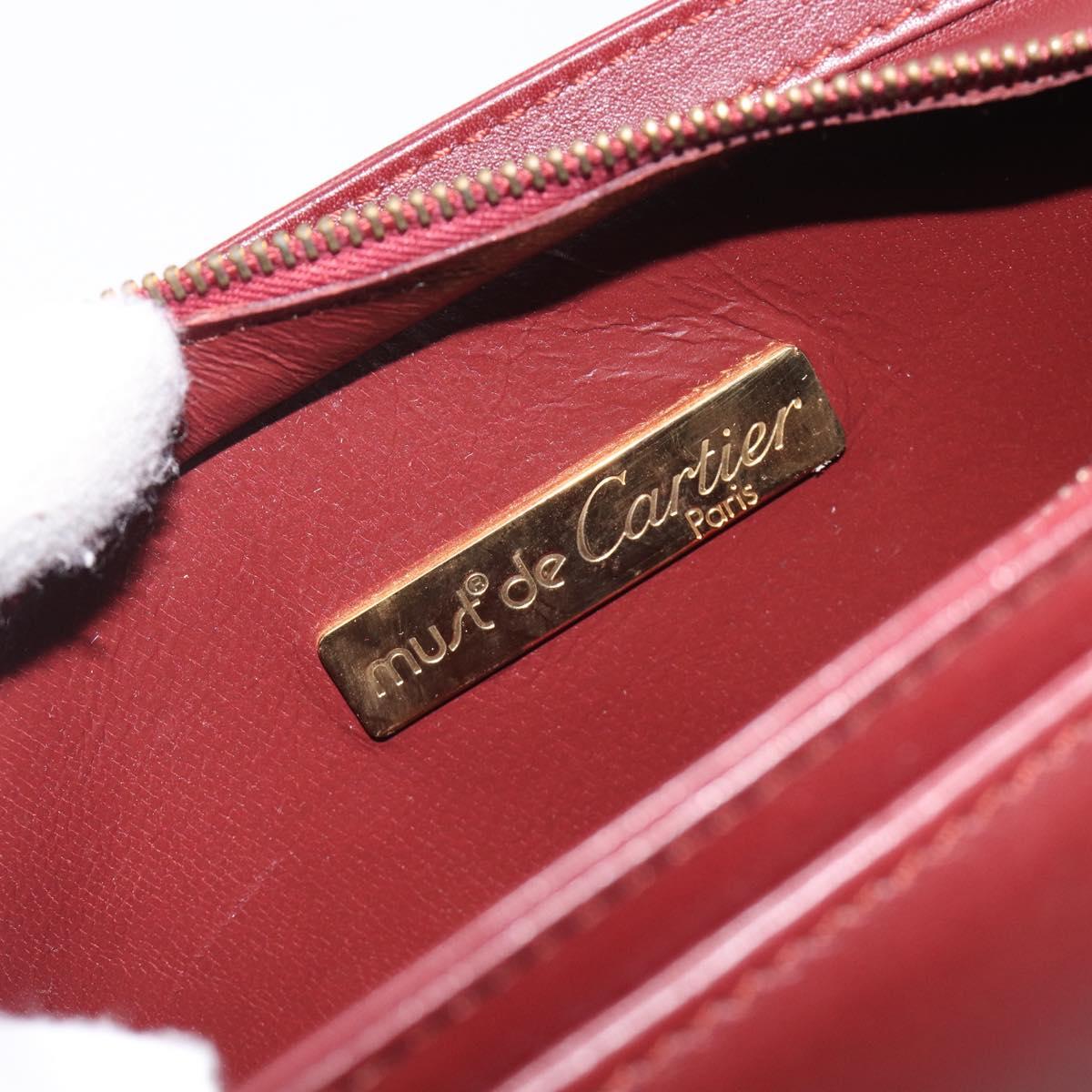 Cartier Must Line Clutch Bag Leather Bordeaux Gold Auth 207205V