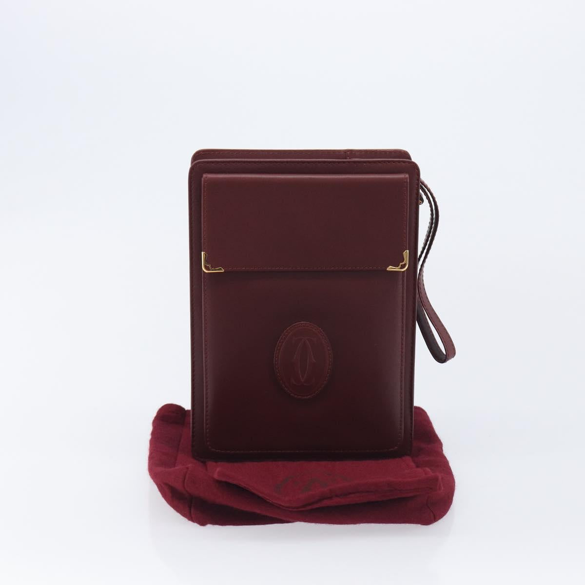 Cartier Must Line Clutch Bag Leather Bordeaux Gold Auth 207205V