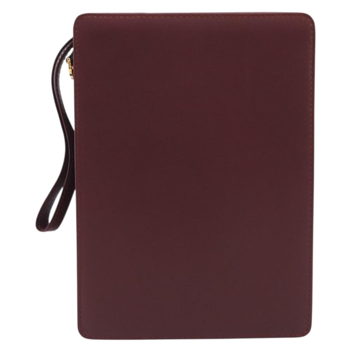 Cartier Must Line Clutch Bag Leather Bordeaux Gold Auth 207205V