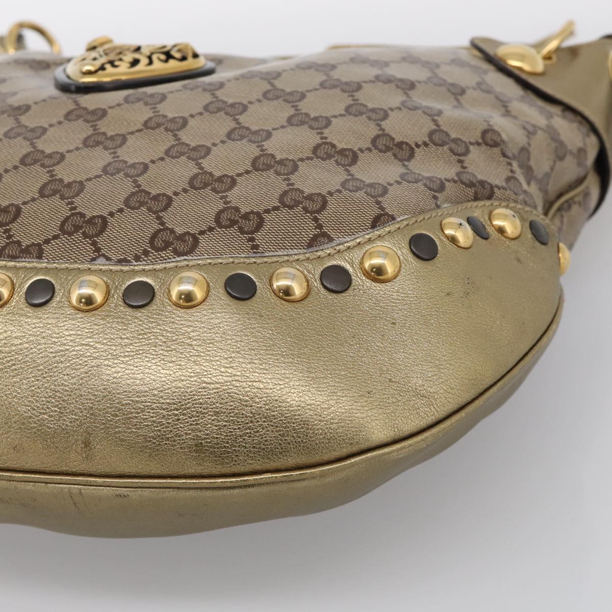 GUCCI GG Crystal Shoulder Bag Patent leather Beige Gold Auth 207208