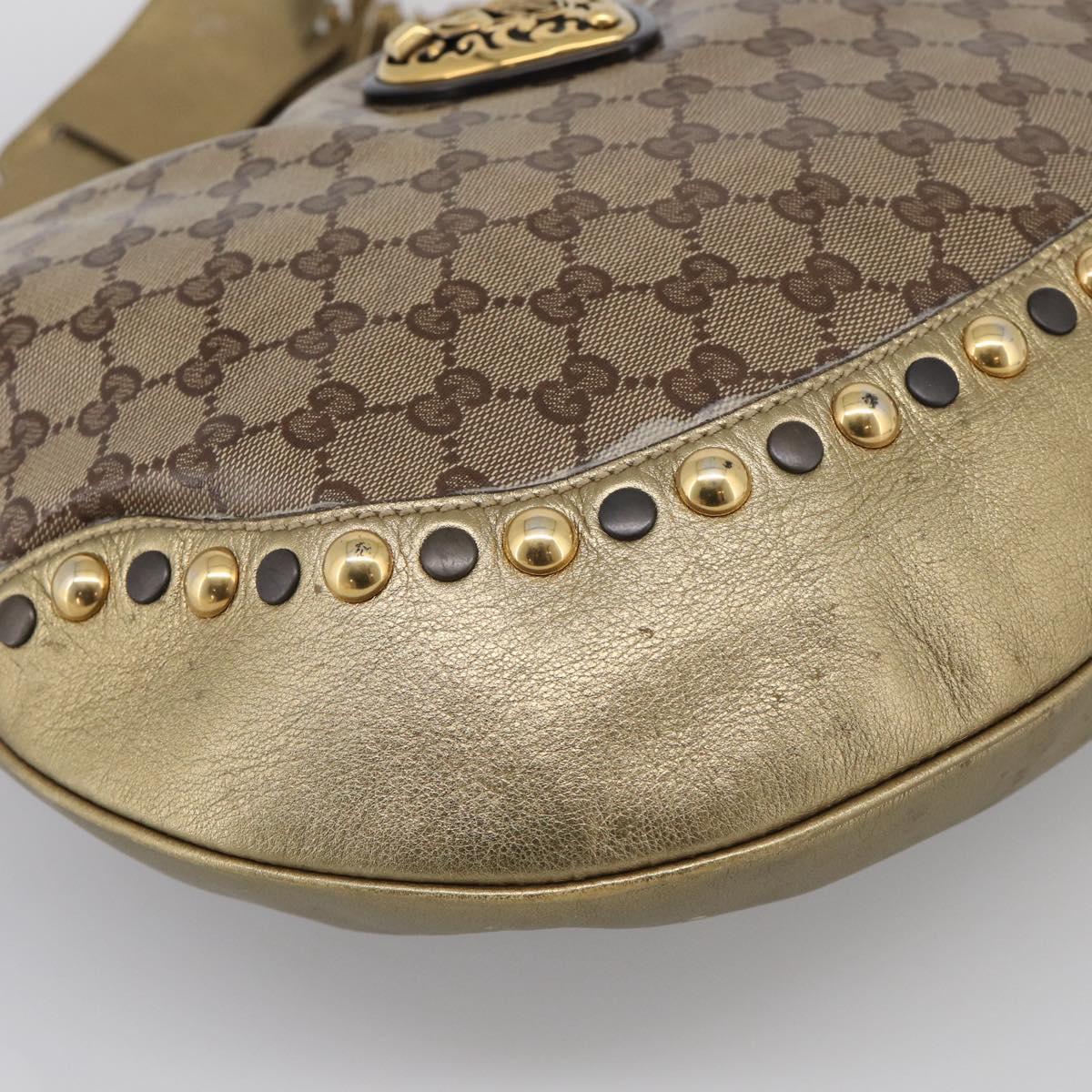 GUCCI GG Crystal Shoulder Bag Patent leather Beige Gold Auth 207208