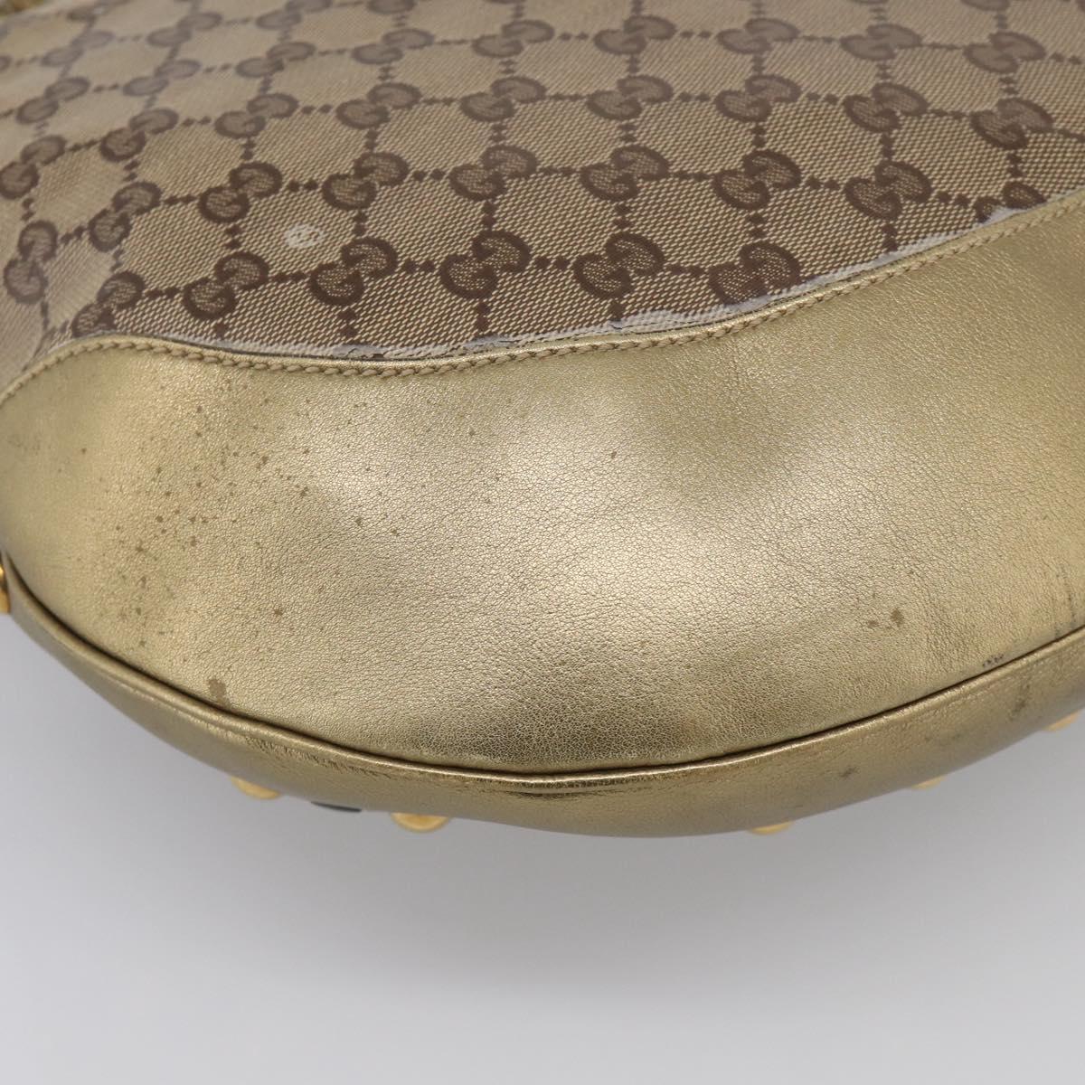 GUCCI GG Crystal Shoulder Bag Patent leather Beige Gold Auth 207208