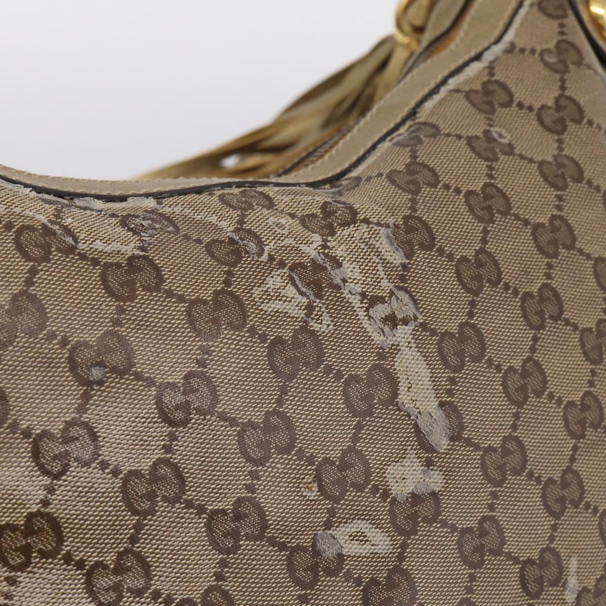 GUCCI GG Crystal Shoulder Bag Patent leather Beige Gold Auth 207208