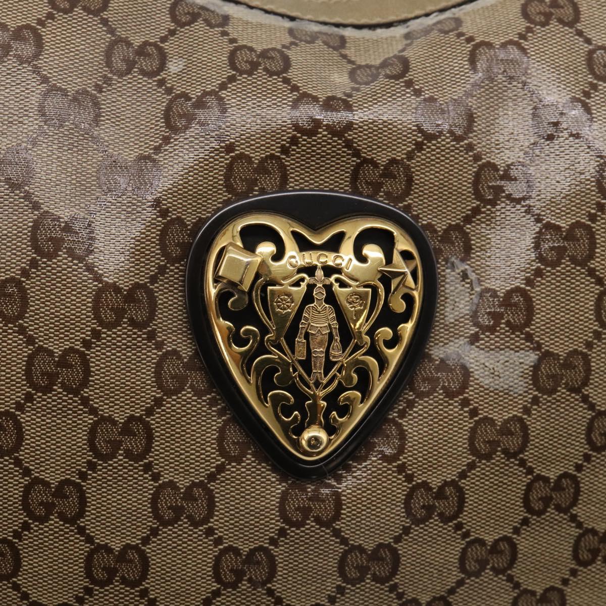 GUCCI GG Crystal Shoulder Bag Patent leather Beige Gold Auth 207208