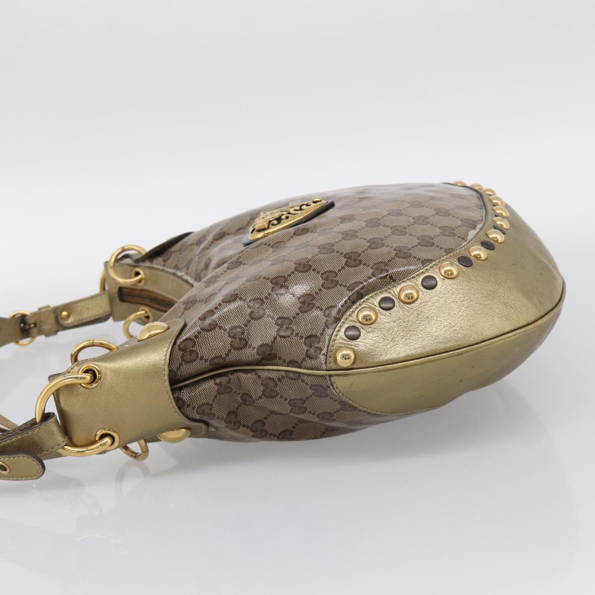 GUCCI GG Crystal Shoulder Bag Patent leather Beige Gold Auth 207208