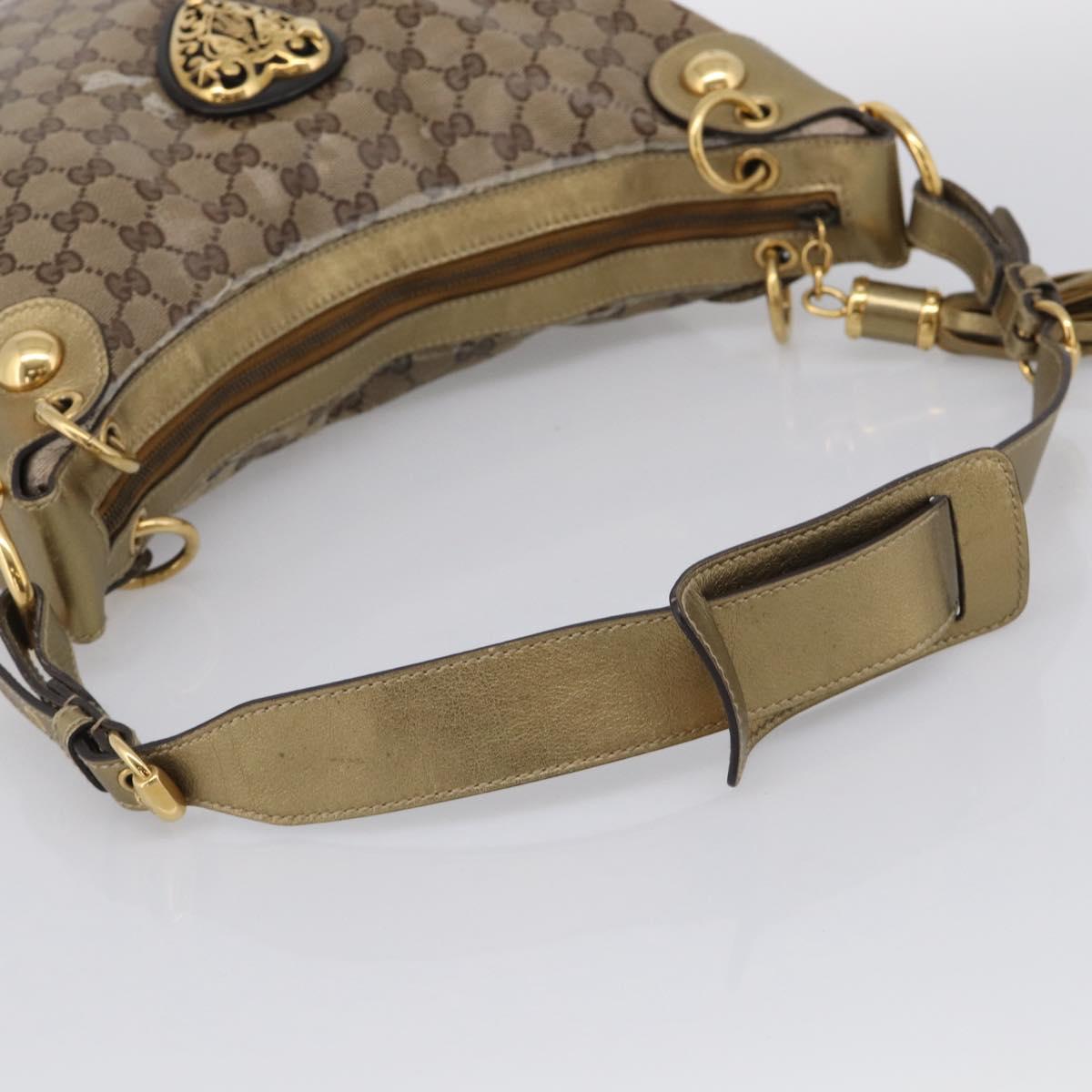 GUCCI GG Crystal Shoulder Bag Patent leather Beige Gold Auth 207208