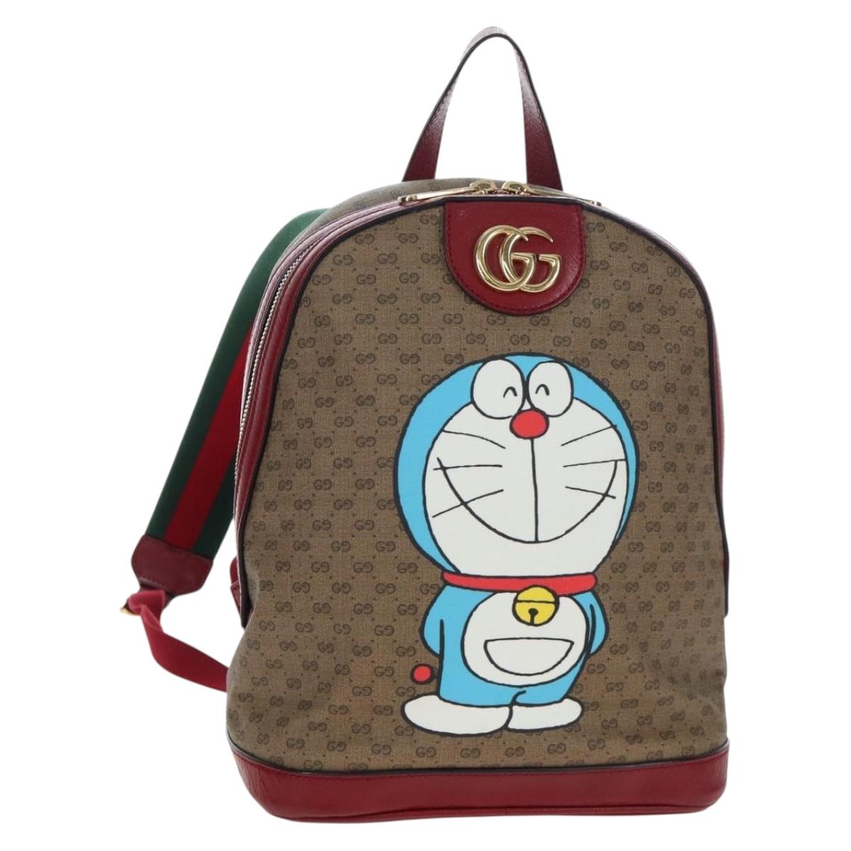 GUCCI Micro GG Supreme Doraemon Backpack PVC Beige Gold 647816 Auth 207209M