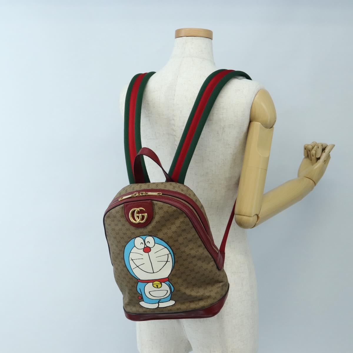 GUCCI Micro GG Supreme Doraemon Backpack PVC Beige Gold 647816 Auth 207209M