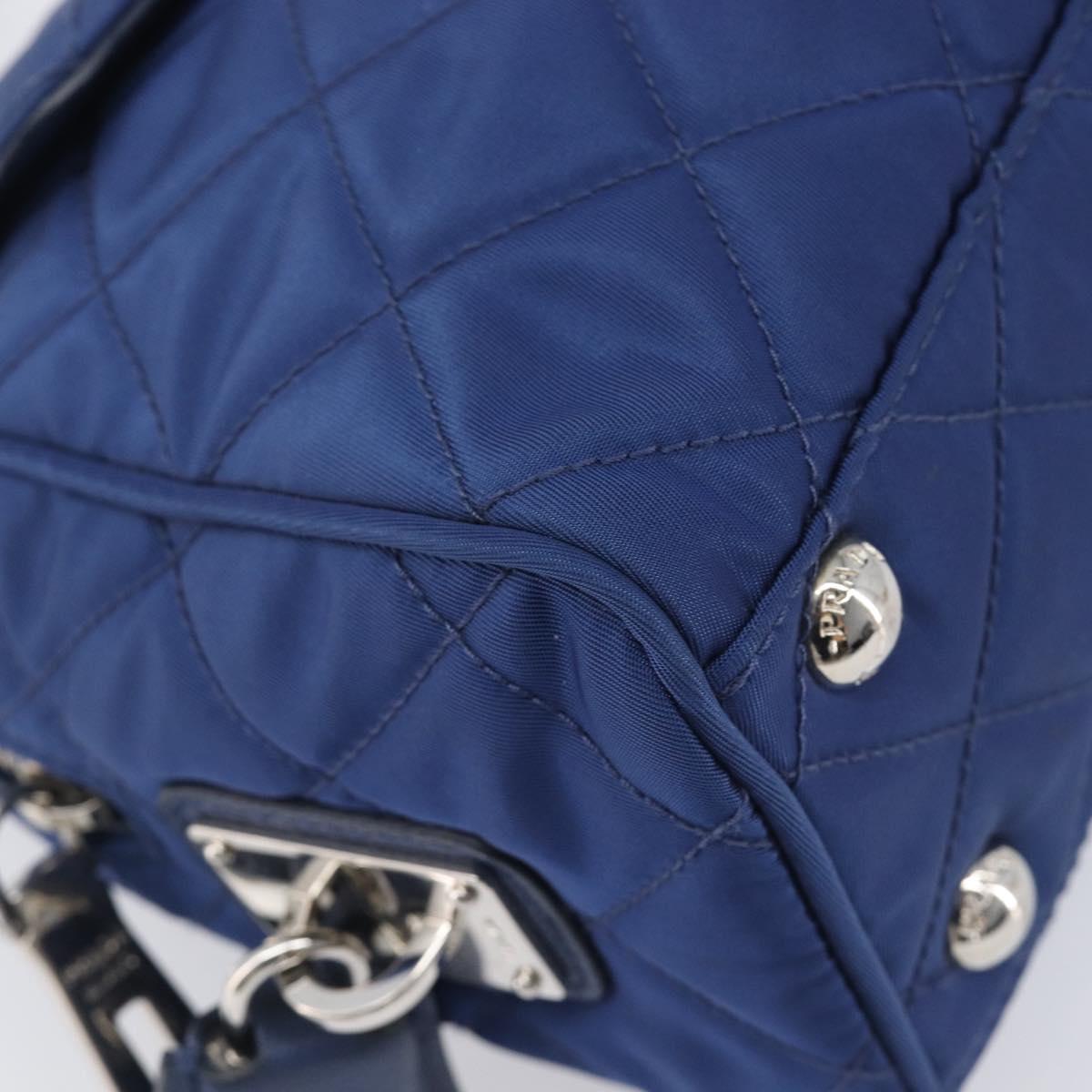 PRADA Chain Shoulder Bag Nylon Blue Silver Auth 207212A
