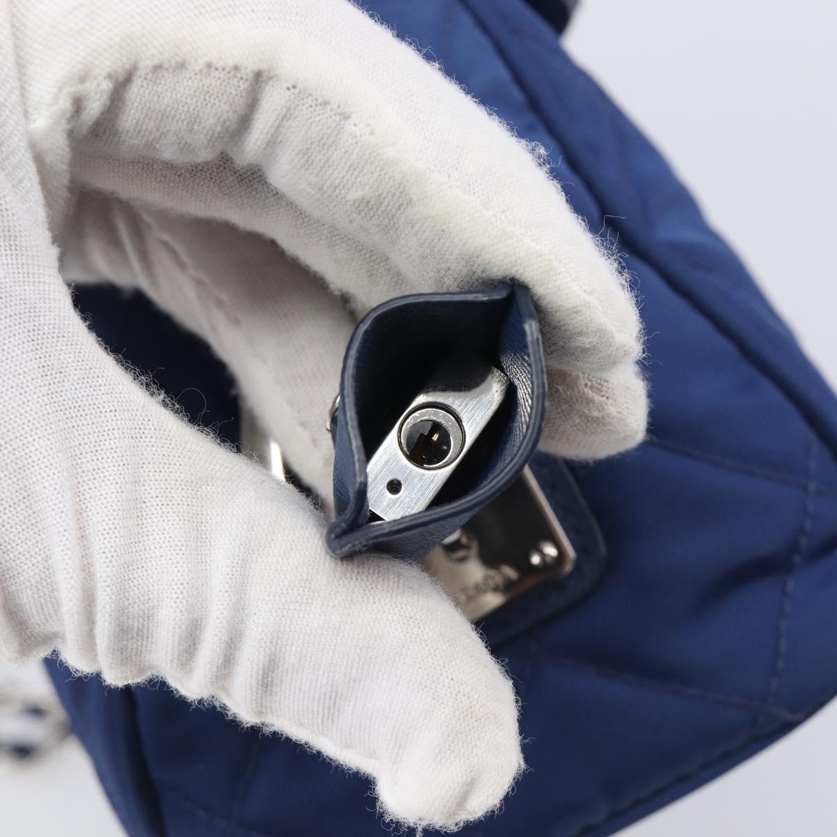 PRADA Chain Shoulder Bag Nylon Blue Silver Auth 207212A