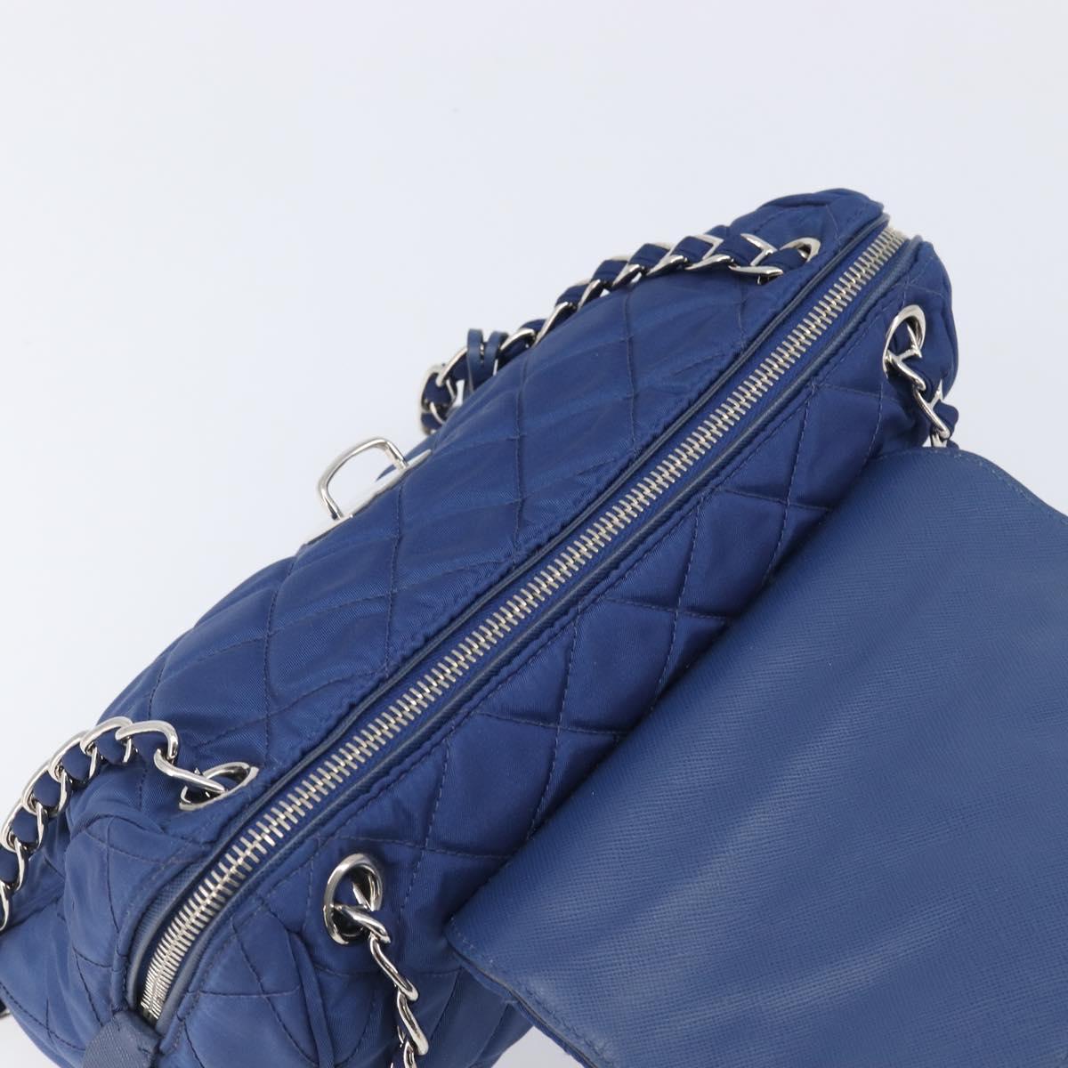 PRADA Chain Shoulder Bag Nylon Blue Silver Auth 207212A