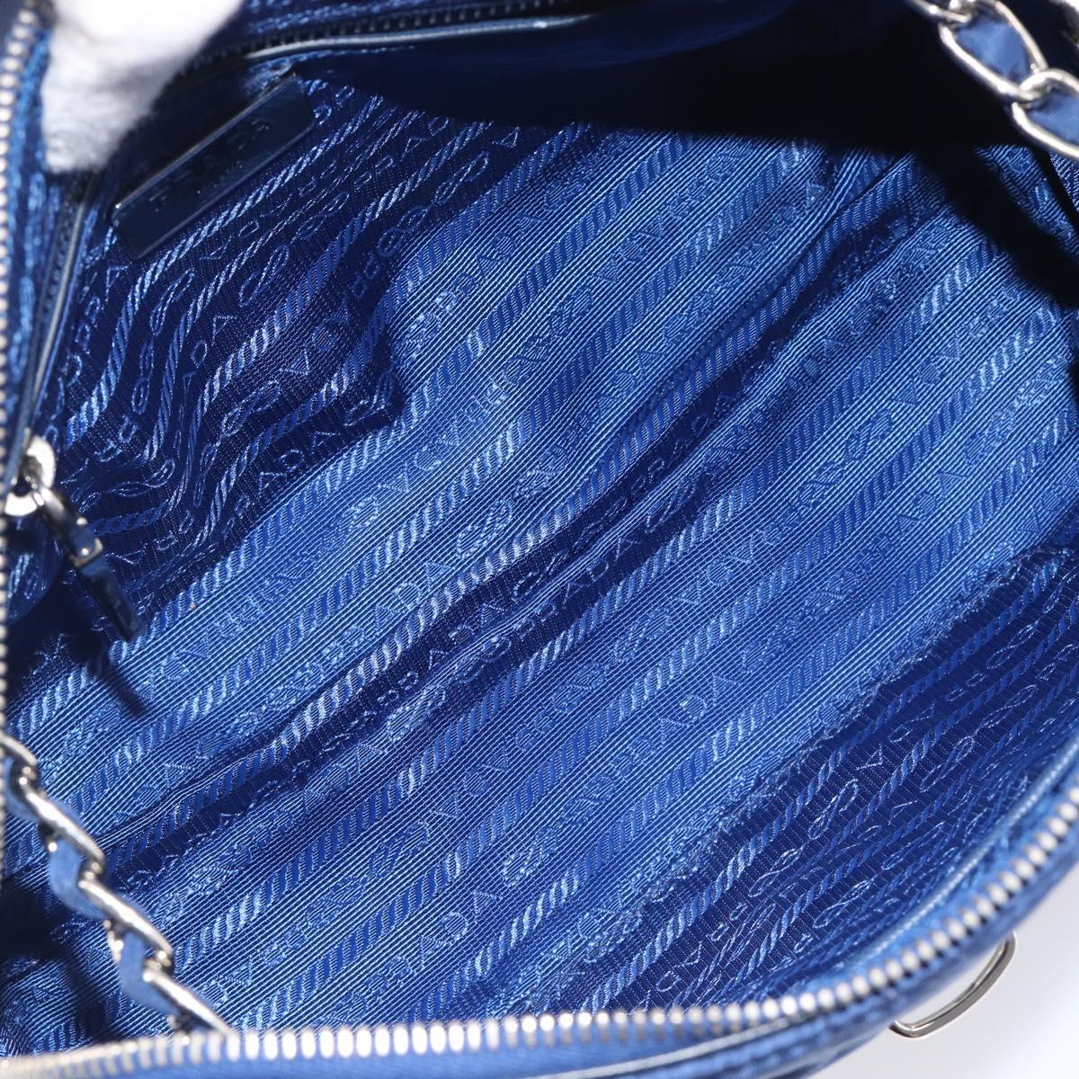 PRADA Chain Shoulder Bag Nylon Blue Silver Auth 207212A
