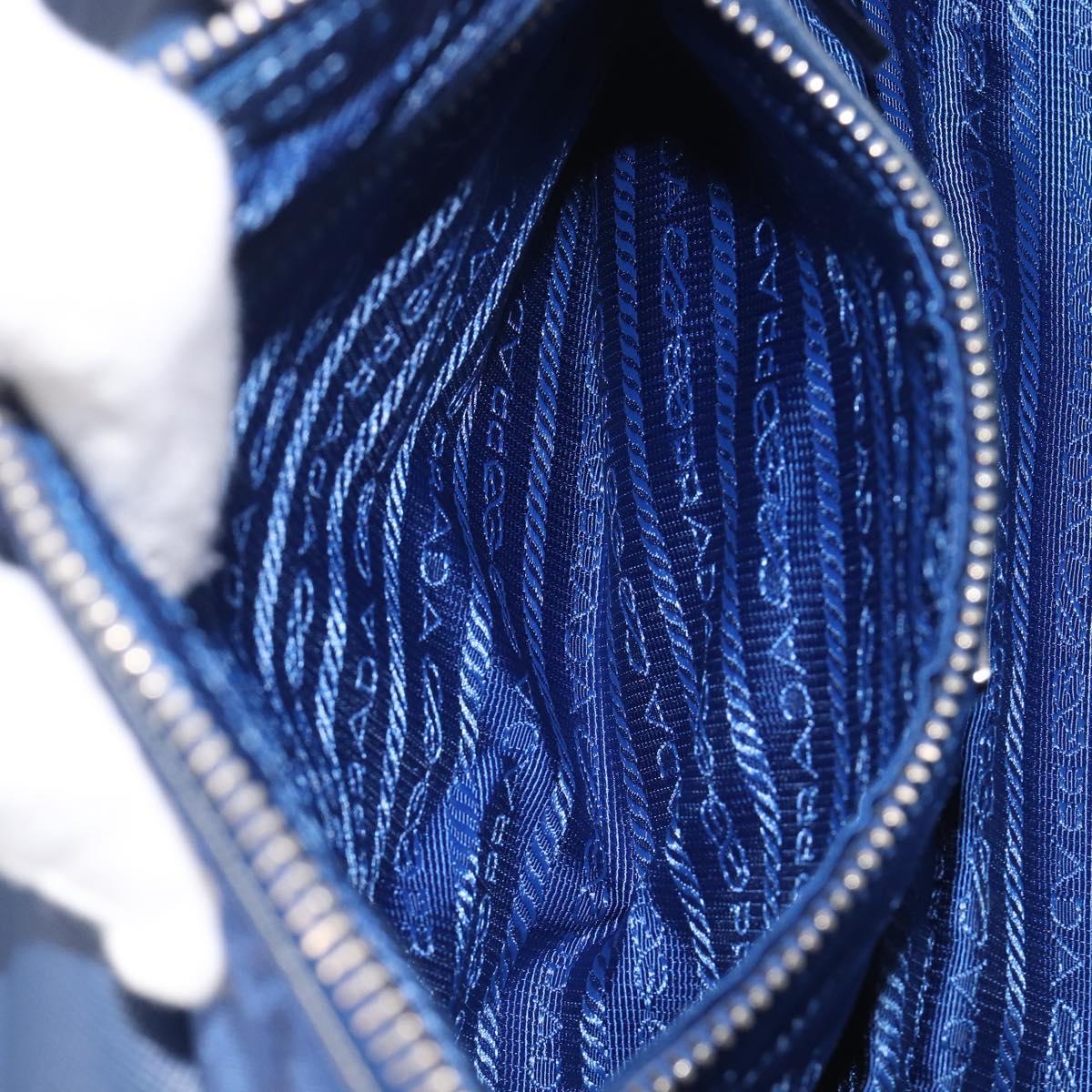 PRADA Chain Shoulder Bag Nylon Blue Silver Auth 207212A