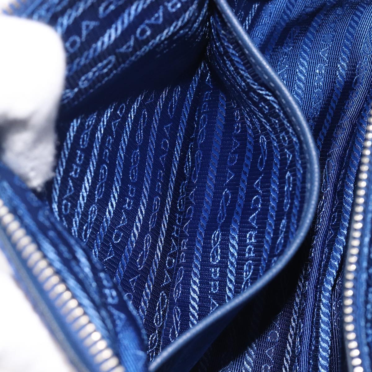 PRADA Chain Shoulder Bag Nylon Blue Silver Auth 207212A
