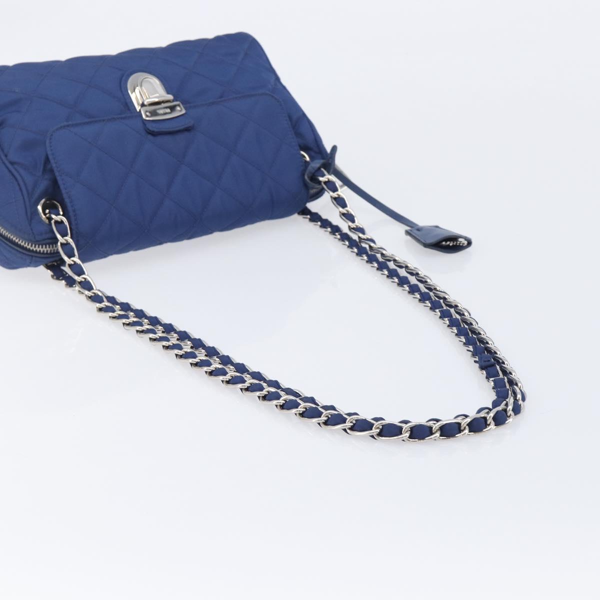 PRADA Chain Shoulder Bag Nylon Blue Silver Auth 207212A
